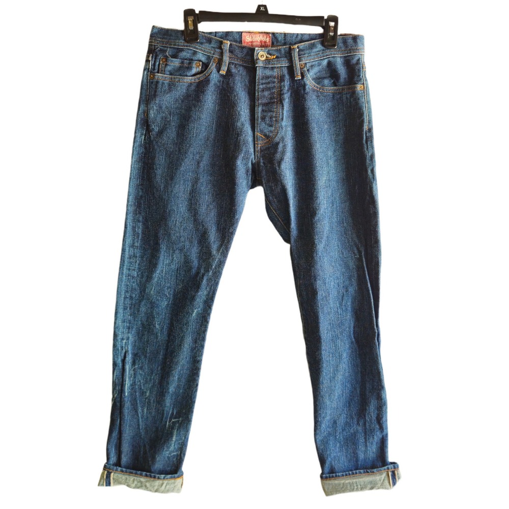 The Stronghold Selvedge Jeans Mens 33 Blue Made in USA Button Fly Straight Leg